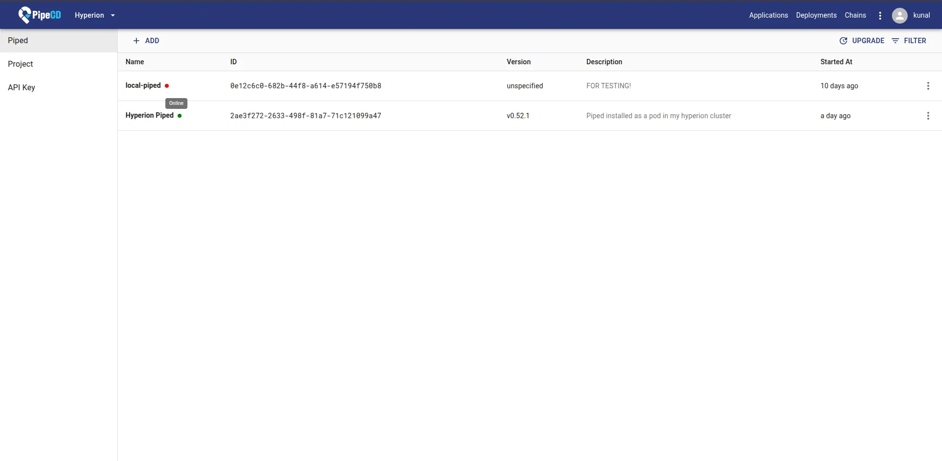 Piped detected as online